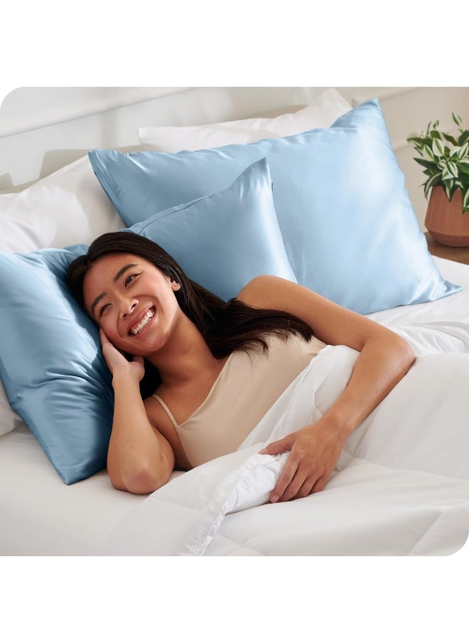 Bare Home Poly Satin Pillowcases for Hair and Skin - 2 Pack Standard/Queen - Luxury Pillowcases - Envelope Enclosure - Soft and Smooth Satin - Breathable - Similar to Silk (Light Blue, 2 Pack)