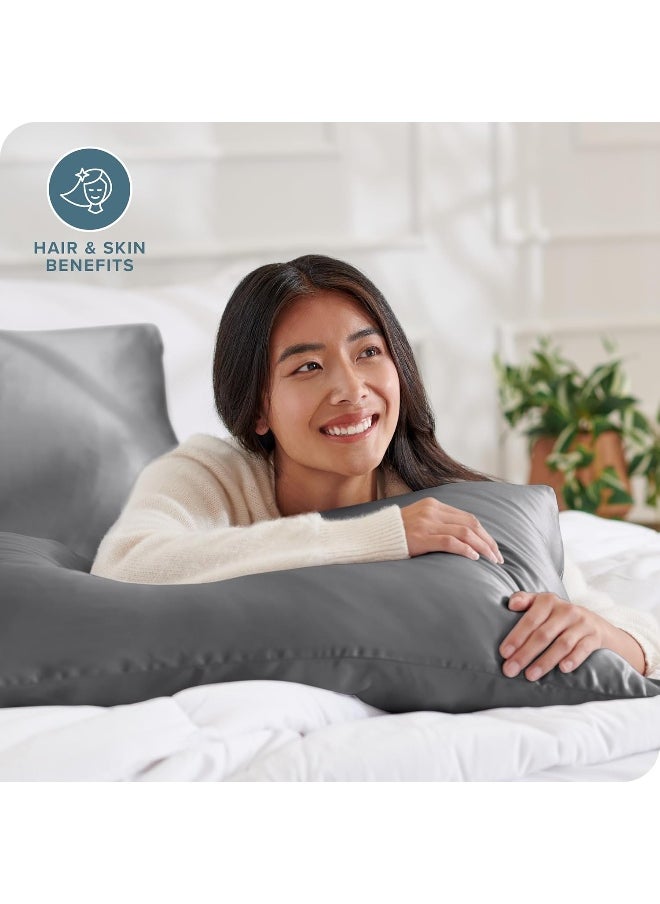 Bare Home Silk Mulberry Pillowcases - Standard/Queen Size - for Hair and Skin - Grey Pillowcases - Easy Care - 100% Pure Premium Mulberry Silk - Envelope Closure (Standard, Grey)