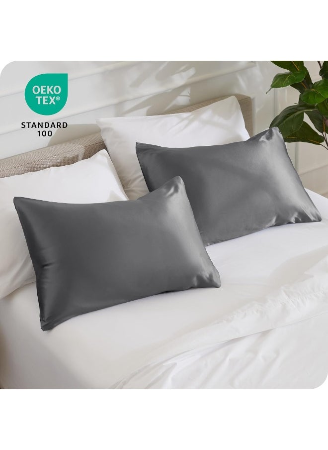 Bare Home Silk Mulberry Pillowcases - Standard/Queen Size - for Hair and Skin - Grey Pillowcases - Easy Care - 100% Pure Premium Mulberry Silk - Envelope Closure (Standard, Grey)