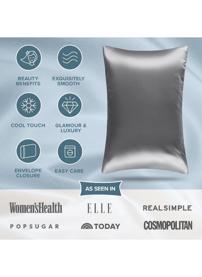 Bare Home Silk Mulberry Pillowcases - Standard/Queen Size - for Hair and Skin - Grey Pillowcases - Easy Care - 100% Pure Premium Mulberry Silk - Envelope Closure (Standard, Grey)
