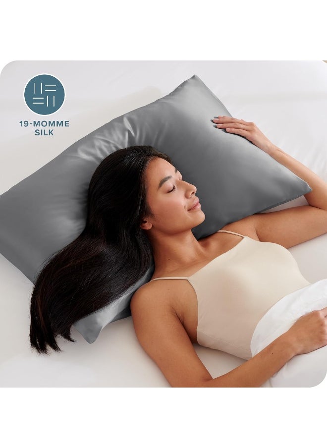 Bare Home Silk Mulberry Pillowcases - Standard/Queen Size - for Hair and Skin - Grey Pillowcases - Easy Care - 100% Pure Premium Mulberry Silk - Envelope Closure (Standard, Grey)