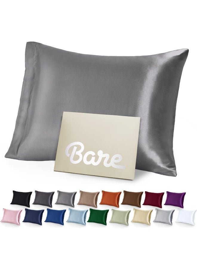 Bare Home Silk Mulberry Pillowcases - Standard/Queen Size - for Hair and Skin - Grey Pillowcases - Easy Care - 100% Pure Premium Mulberry Silk - Envelope Closure (Standard, Grey)