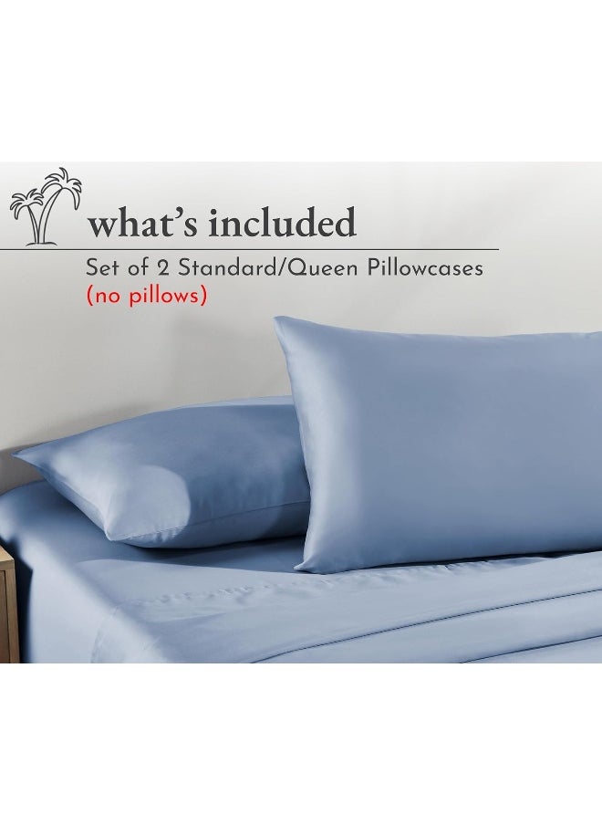 California Design Den 100% Cotton Pillowcases Standard Size Set of 2, Soft & Cooling Sateen Weave Cotton Pillowcases (Standard/Queen, Blue)