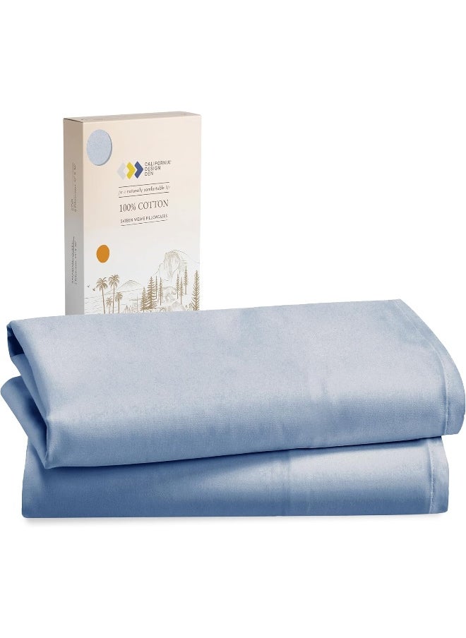 California Design Den 100% Cotton Pillowcases Standard Size Set of 2, Soft & Cooling Sateen Weave Cotton Pillowcases (Standard/Queen, Blue)