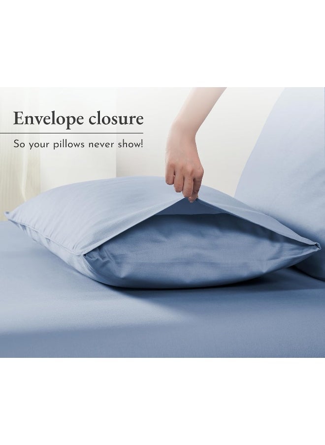California Design Den 100% Cotton Pillowcases Standard Size Set of 2, Soft & Cooling Sateen Weave Cotton Pillowcases (Standard/Queen, Blue)