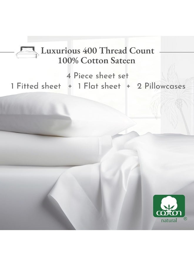California Design Den King Size Sheets, 100% Cotton Sheets Set, Soft Luxurious 400 Thread Count, 4 Pc Deep Pocket King Sheets & Pillowcase Set (Bright White Sheets)