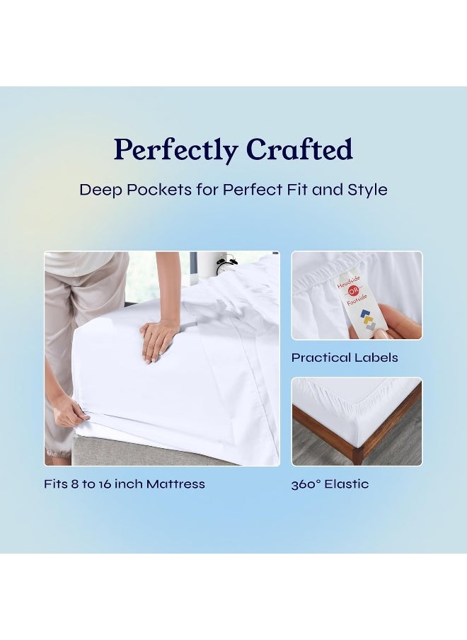 California Design Den King Size Sheets, 100% Cotton Sheets Set, Soft Luxurious 400 Thread Count, 4 Pc Deep Pocket King Sheets & Pillowcase Set (Bright White Sheets)