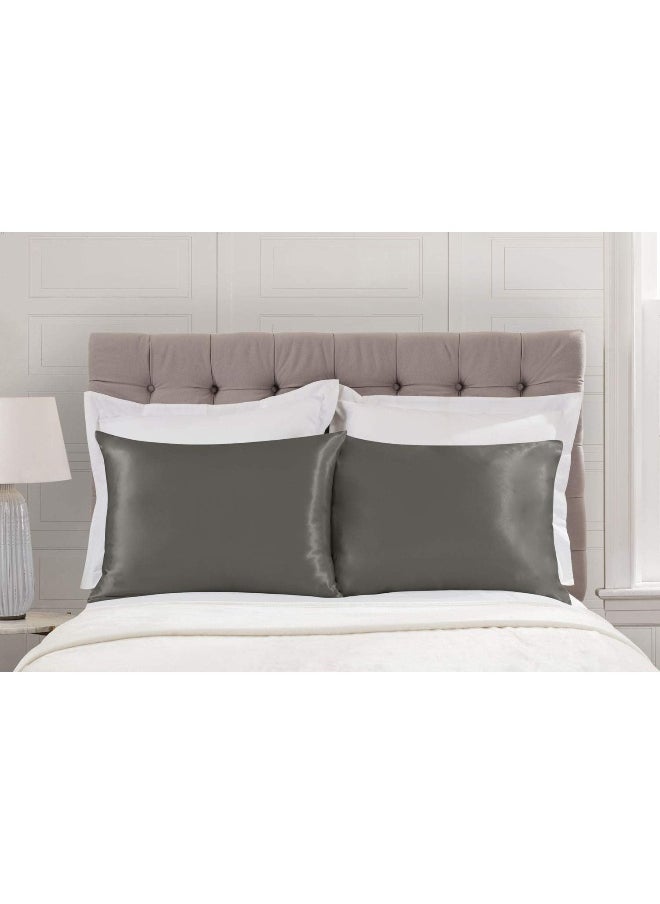 ShopBedding Satin Pillowcase with Zipper, Silver Grey, Queen Size, Set of 2