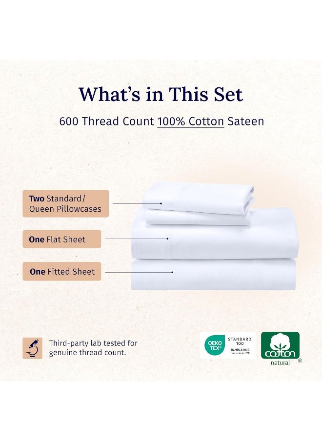 California Design Den 600 Thread Count 100% Cotton Sheets for Queen Size Bed