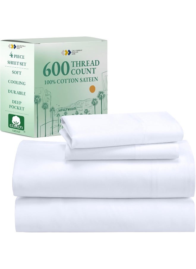 California Design Den 600 Thread Count 100% Cotton Sheets for Queen Size Bed