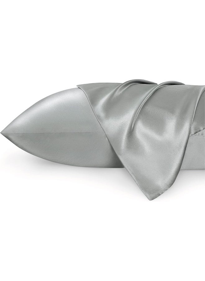 Bedsure Satin Pillowcase Standard Set of 2 - Silver Grey Silky Pillow Cases for Hair and Skin 20x26 Inches, Pillow Covers with Envelope Closure, Gifts for Women Men