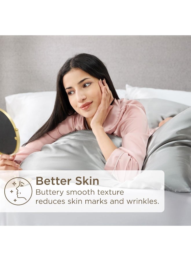 Bedsure Satin Pillowcase Standard Set of 2 - Silver Grey Silky Pillow Cases for Hair and Skin 20x26 Inches, Pillow Covers with Envelope Closure, Gifts for Women Men