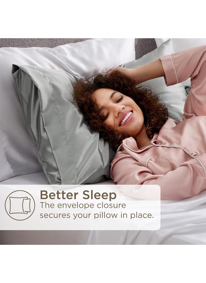 Bedsure Satin Pillowcase Standard Set of 2 - Silver Grey Silky Pillow Cases for Hair and Skin 20x26 Inches, Pillow Covers with Envelope Closure, Gifts for Women Men