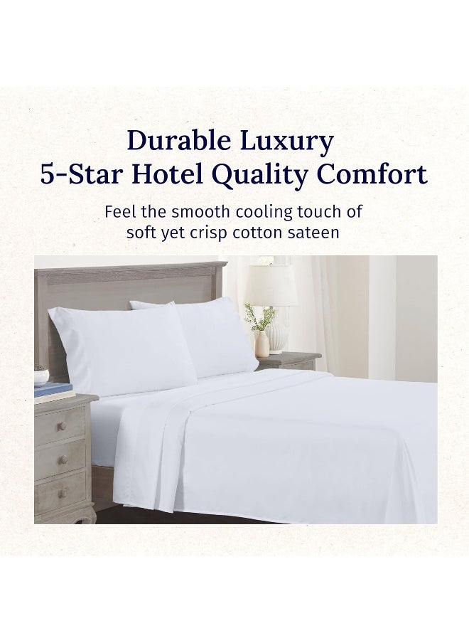 California Design Den Luxury King Size Sheets Set, 600 Thread Count 100% Cotton Sheets, 4 Pc Deep Pocket King Sheets, 5-Star Hotel Sheets, Softer Than Egyptian Cotton Sheets, (White King Bed Sheets)