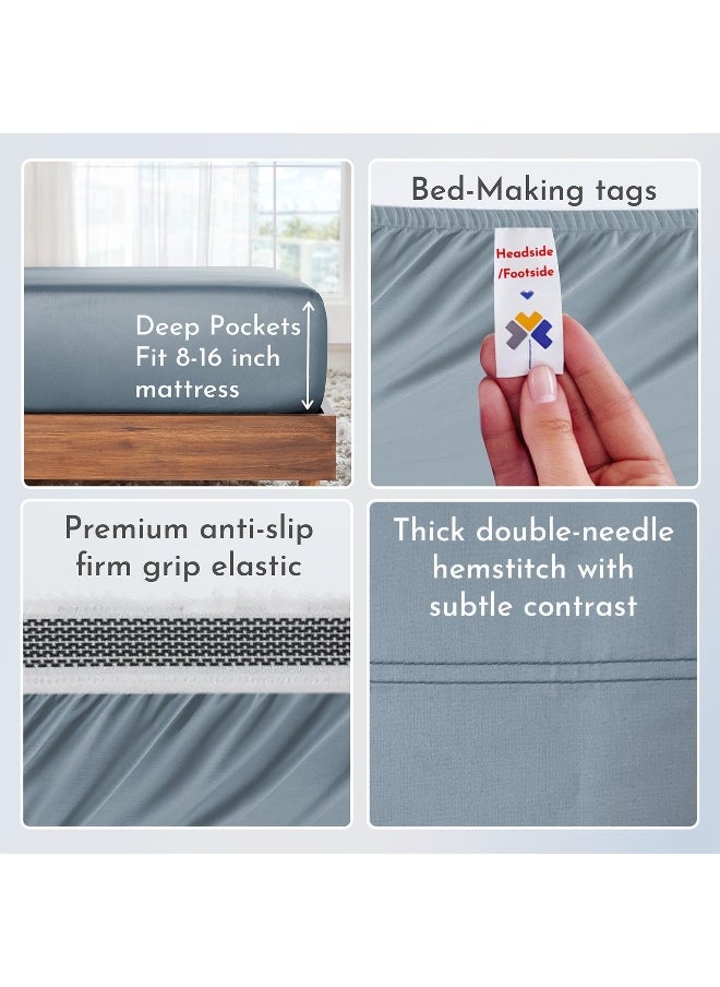 California Design Den 800 Thread Count Sateen Sheets - 100% Natural Cotton Hotel Luxury Range, Soft and Crisp, Deep Pocket with Anti-Slip Gripper Elastic (4 Piece, Queen, Dark Blue)