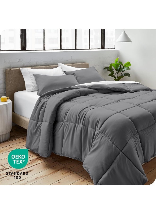 Bare Home Comforter Set - Full/Queen - Goose Down Alternative - Ultra-Soft - Premium 1800 Series - Hypoallergenic - All Season Breathable Warmth (Full/Queen, Grey)
