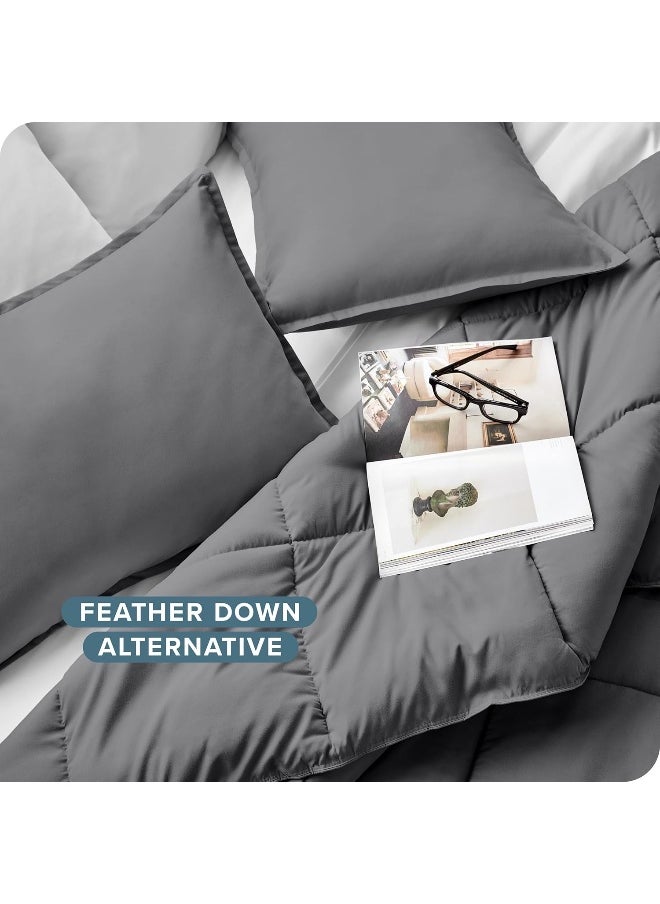 Bare Home Comforter Set - Full/Queen - Goose Down Alternative - Ultra-Soft - Premium 1800 Series - Hypoallergenic - All Season Breathable Warmth (Full/Queen, Grey)