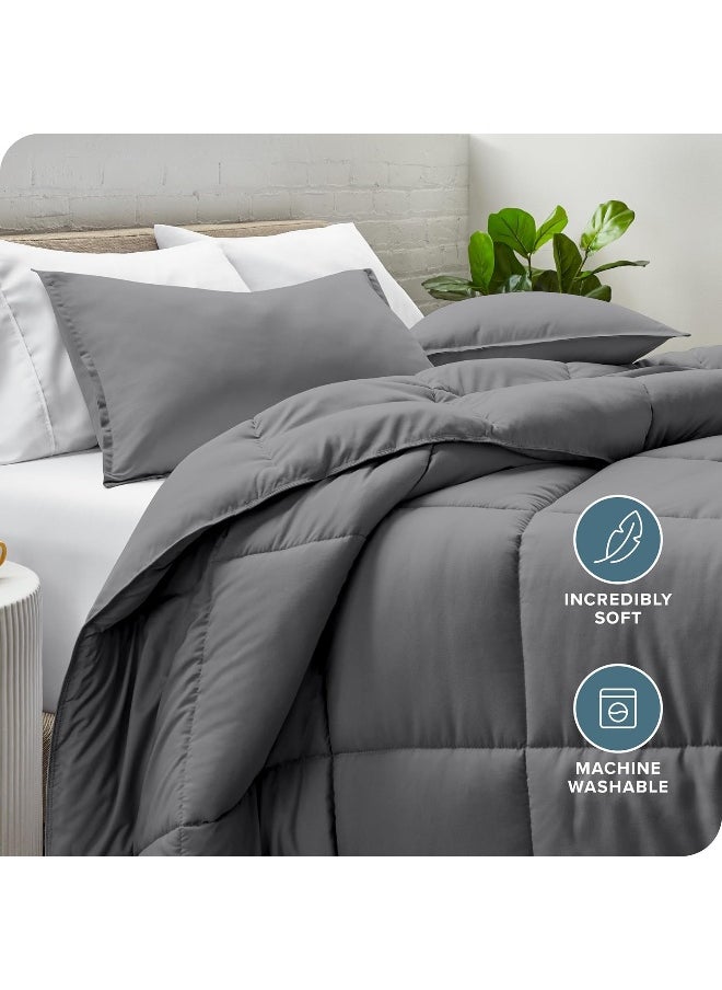Bare Home Comforter Set - Full/Queen - Goose Down Alternative - Ultra-Soft - Premium 1800 Series - Hypoallergenic - All Season Breathable Warmth (Full/Queen, Grey)