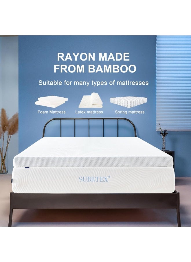 subrtex Inch Inch Bedding Topper Cover Removable Cool Mattress Protectors Washable with Adjustable Straps Anti-Slipping Meshing Backing Bamboo Fabric with Zipper Queen MTC440