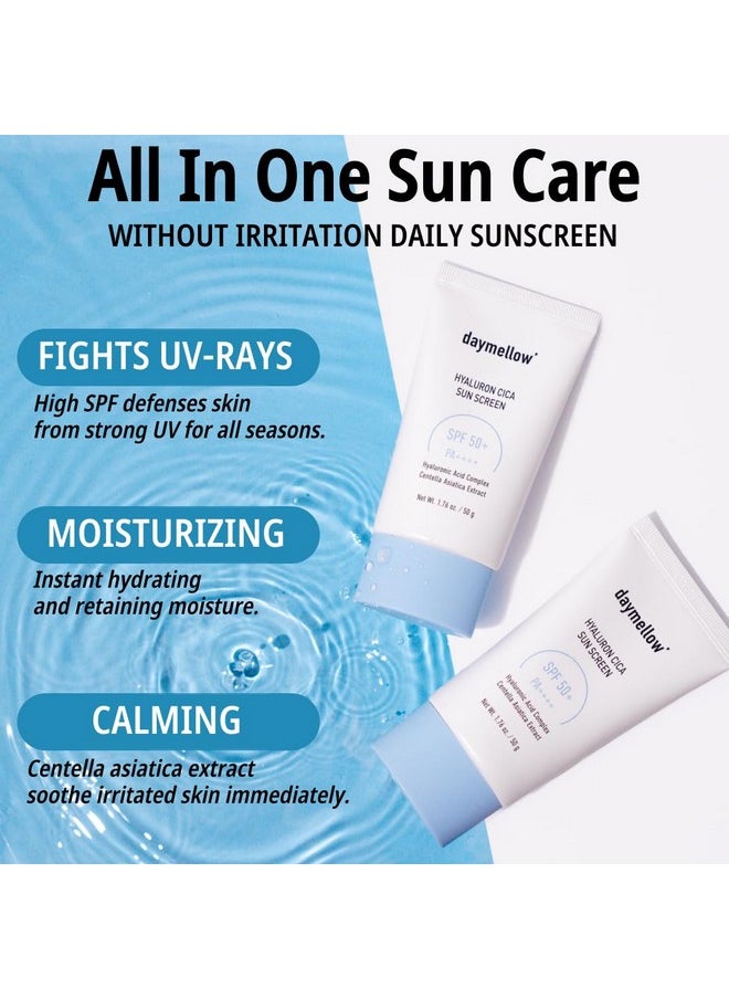 daymellow Hyaluron Cica Sunscreen 1.76fl.oz/50ml, with Broad Spectrum SPF50+ PA++++, Face Sunscreen, Centella, Niacinamide, No White Cast, for All Skin Types, UVA & UVB Protection, Korean Skincare