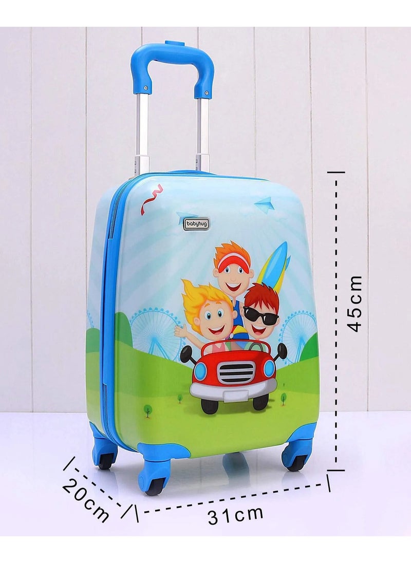 Babyhug 18' Kids Car Print Trolley Bag, Durable & Adjustable Handle for 5-10 Years - Small 2-Day Trip Luggage