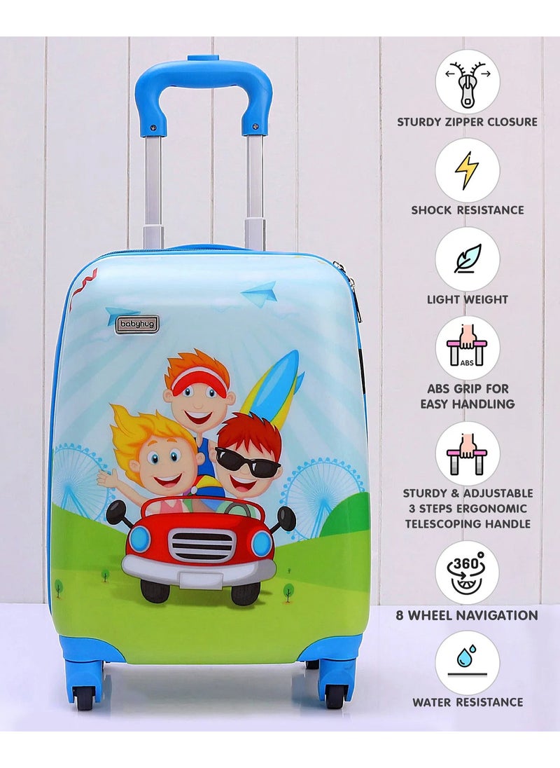 Babyhug 18' Kids Car Print Trolley Bag, Durable & Adjustable Handle for 5-10 Years - Small 2-Day Trip Luggage