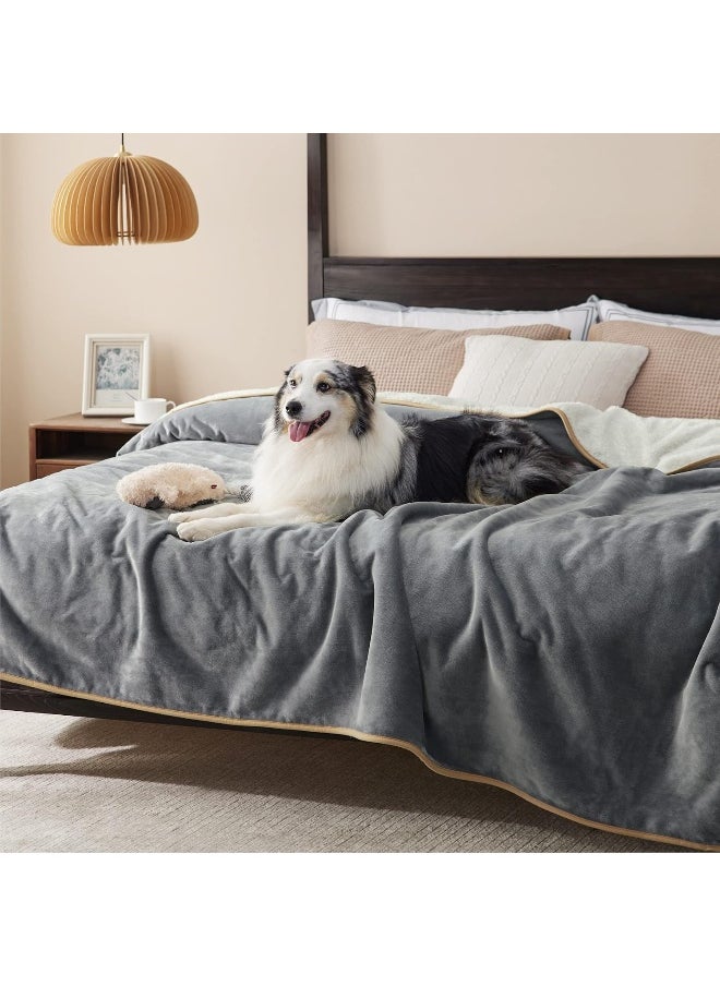 Bedsure Waterproof Blanket for Bed - Sherpa Fleece Waterproof Dog Blankets for Large Dogs, Pet Blankets for Bed/Couch/Dog Crate, Soft Plush Reversible Furniture Protector, King Size, 108