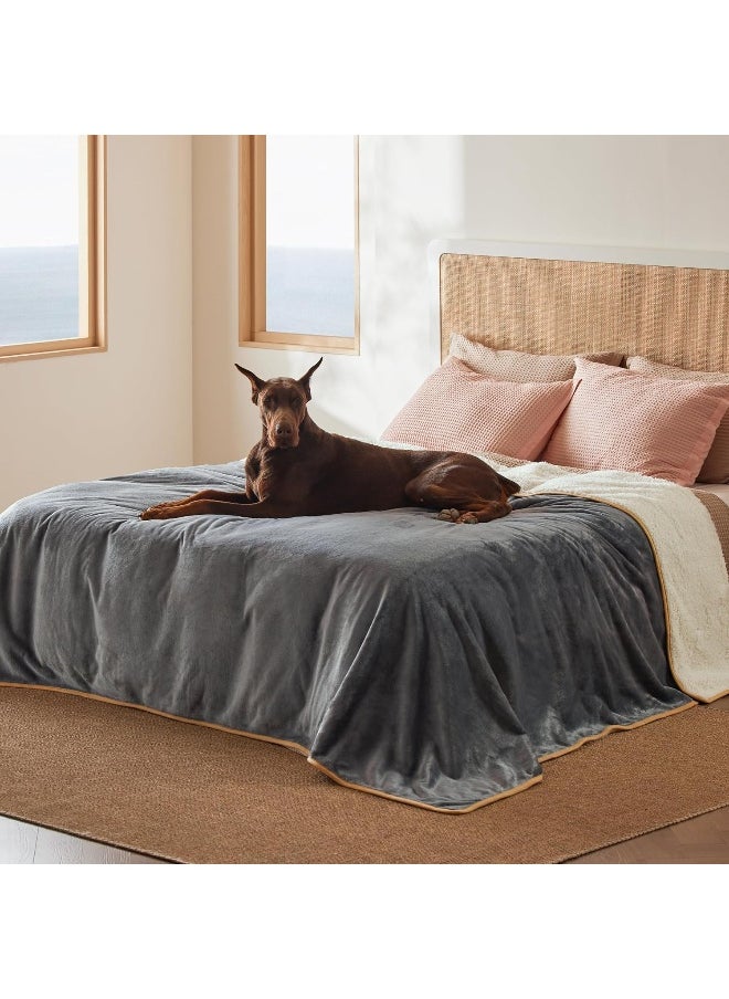 Bedsure Waterproof Blanket for Bed - Sherpa Fleece Waterproof Dog Blankets for Large Dogs, Pet Blankets for Bed/Couch/Dog Crate, Soft Plush Reversible Furniture Protector, King Size, 108
