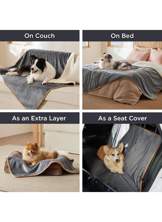 Bedsure Waterproof Blanket for Bed - Sherpa Fleece Waterproof Dog Blankets for Large Dogs, Pet Blankets for Bed/Couch/Dog Crate, Soft Plush Reversible Furniture Protector, King Size, 108