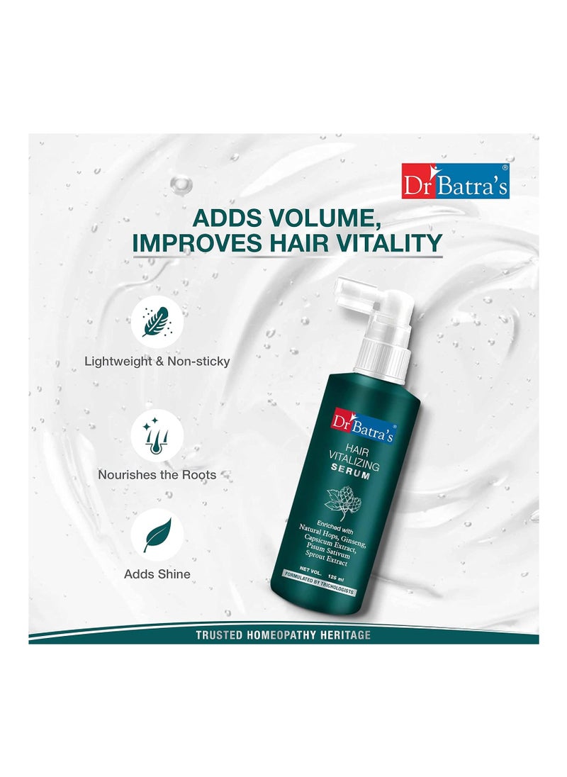Dr Batra's Hair Vitalizing Serum Enriched with essential vitamins Ginseng Capsicum Reduces Irritability Healthy scalp Radiant look Safe Tricologists recommended 125ml