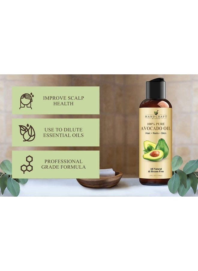 Handcraft Blends Avocado Oil - Cold-Pressed 4 Fl Oz - 100% Pure and Natural - Premium Grade Carrier Oil for Skin and Hair - Hair and Body - Massage - Hexane-Free