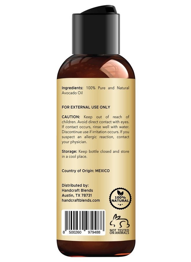 Handcraft Blends Avocado Oil - Cold-Pressed 4 Fl Oz - 100% Pure and Natural - Premium Grade Carrier Oil for Skin and Hair - Hair and Body - Massage - Hexane-Free