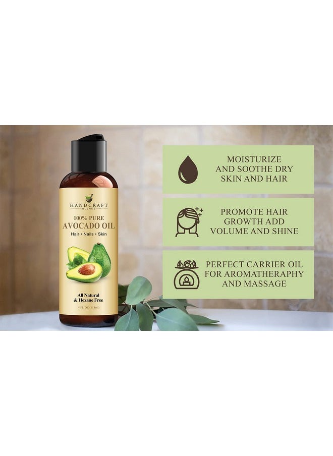 Handcraft Blends Avocado Oil - Cold-Pressed 4 Fl Oz - 100% Pure and Natural - Premium Grade Carrier Oil for Skin and Hair - Hair and Body - Massage - Hexane-Free