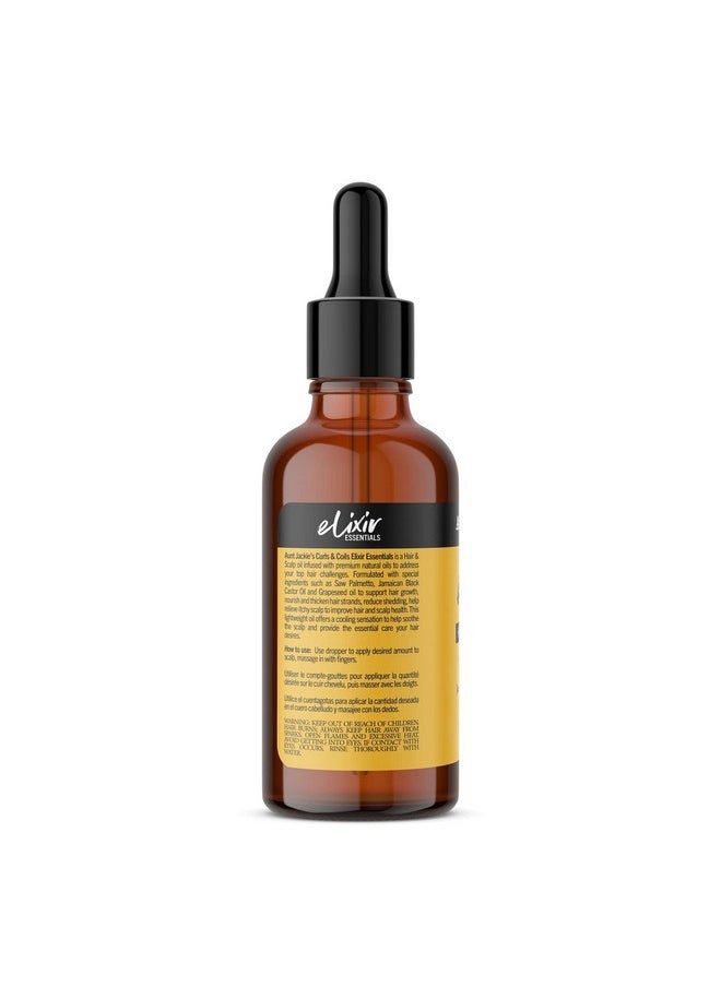 Aunt Jackie's Elixir Essentials Hair & Scalp Oil, Saw Palmetto, Jamaican Black Castor Oil & Grapeseed Oil, Nourishes, Thickens & Supports Hair Growth, 2 oz