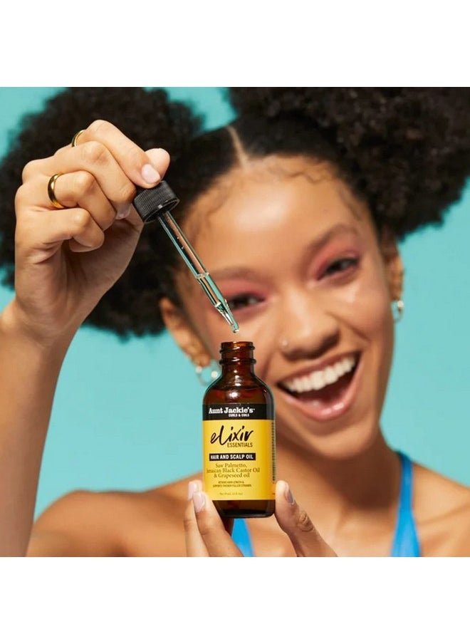 Aunt Jackie's Elixir Essentials Hair & Scalp Oil, Saw Palmetto, Jamaican Black Castor Oil & Grapeseed Oil, Nourishes, Thickens & Supports Hair Growth, 2 oz