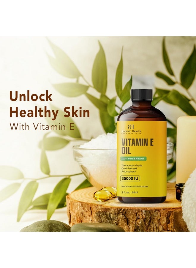 Botanic Hearth Vitamin E Oil | 100% Pure and Natural oil for Growth of Nails, Hair, Eyebrows & Eyelashes | 35,000 IU | Hair & Body Oil with Eyebrow & Eyelash Brush| 2 Fl Oz Set of 2