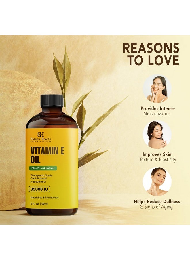Botanic Hearth Vitamin E Oil | 100% Pure and Natural oil for Growth of Nails, Hair, Eyebrows & Eyelashes | 35,000 IU | Hair & Body Oil with Eyebrow & Eyelash Brush| 2 Fl Oz Set of 2