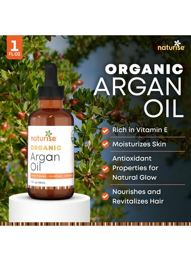 Naturise Organic Argan Oil - Organic Argan Oil Cold Pressed Argan Oil of Morocco - Vegan Non-GMO Gluten Free Argan Oil for Hair Growth and Skin Moisture - 100% Pure Moroccan Oil Hair Oil (1 fl. oz.)