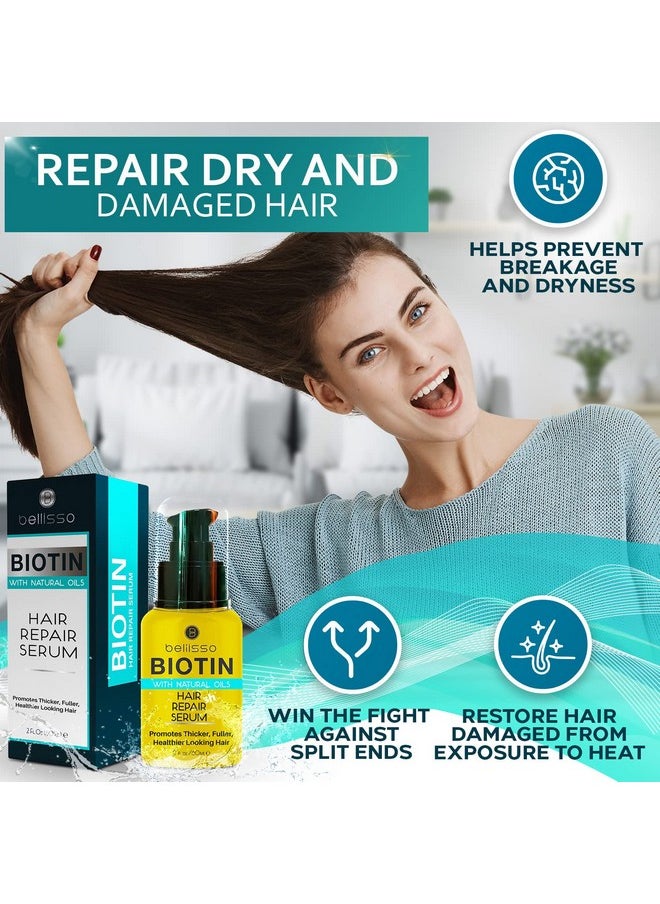 BELLISSO Biotin Hair Thickening Serum for Men and Women - Intense Strengthening Treatment Product with Natural Botanical Oil Blend to Help Boost Thin Hair - Repair Thinning Hair 2 Fl Oz (60ml)