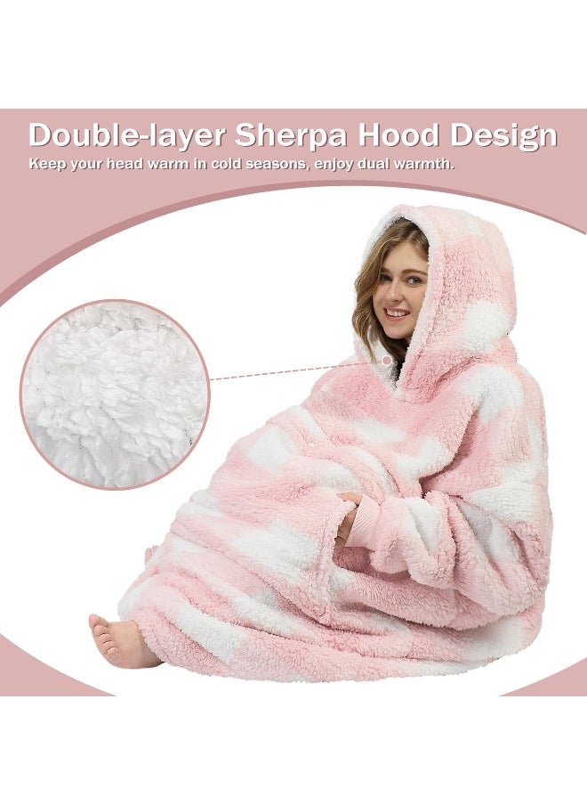 Catalonia Buffalo Plaid Pink Oversized Blanket Hoodie Sweatshirt, Full Body Comfortable Sherpa Lounging Pullover for Adults, Gift for Women