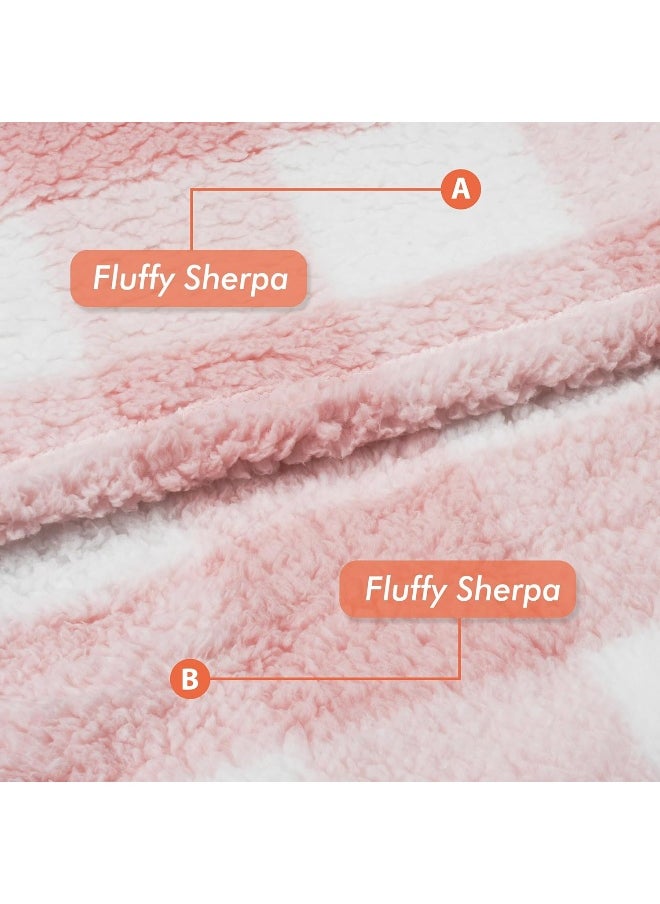 Catalonia Buffalo Plaid Pink Oversized Blanket Hoodie Sweatshirt, Full Body Comfortable Sherpa Lounging Pullover for Adults, Gift for Women