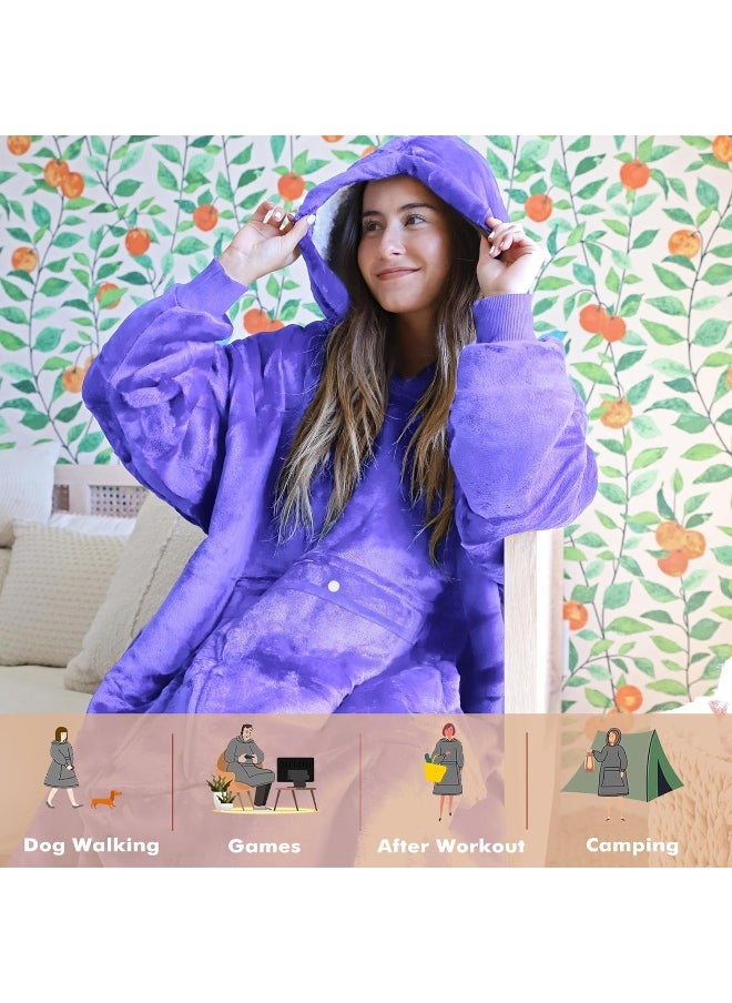 Tirrinia Blanket Sweatshirt, Super Soft Warm Comfortable Sherpa Hoodie with Giant Pocket, for Adults, Kids, Boys, Girls, Reversible, Hood, Oversized One Size Purple