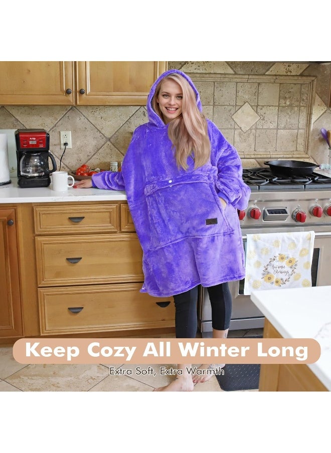 Tirrinia Blanket Sweatshirt, Super Soft Warm Comfortable Sherpa Hoodie with Giant Pocket, for Adults, Kids, Boys, Girls, Reversible, Hood, Oversized One Size Purple