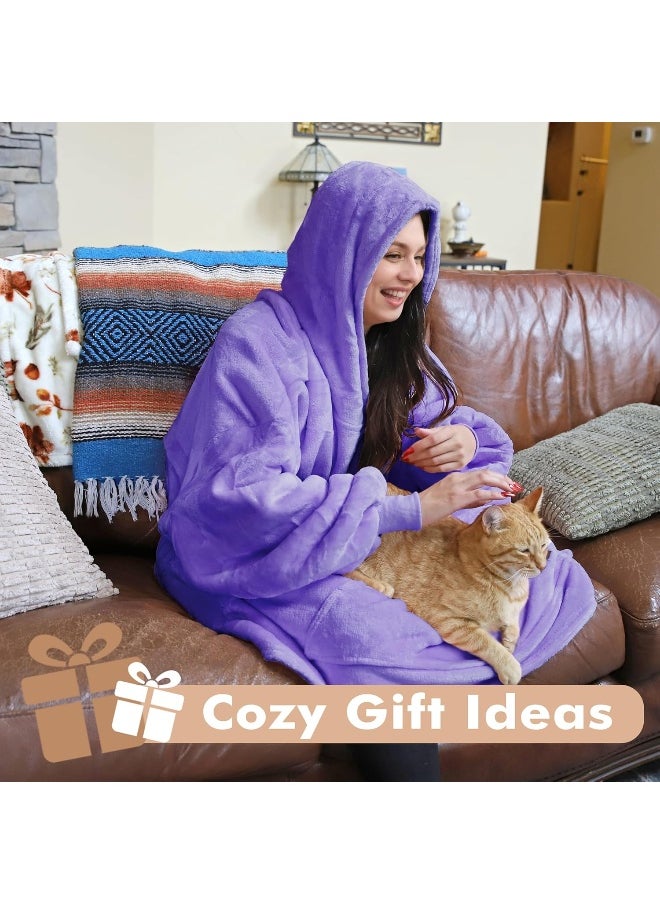 Tirrinia Blanket Sweatshirt, Super Soft Warm Comfortable Sherpa Hoodie with Giant Pocket, for Adults, Kids, Boys, Girls, Reversible, Hood, Oversized One Size Purple