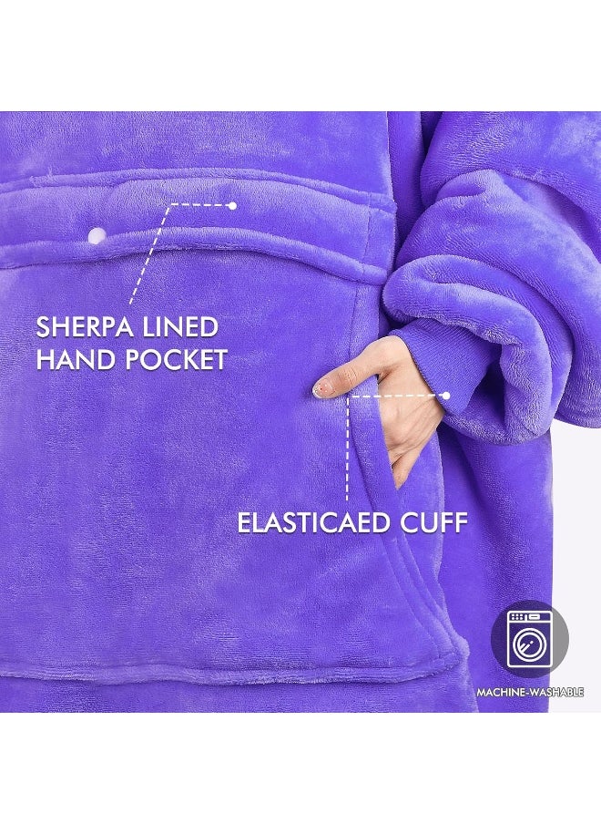 Tirrinia Blanket Sweatshirt, Super Soft Warm Comfortable Sherpa Hoodie with Giant Pocket, for Adults, Kids, Boys, Girls, Reversible, Hood, Oversized One Size Purple