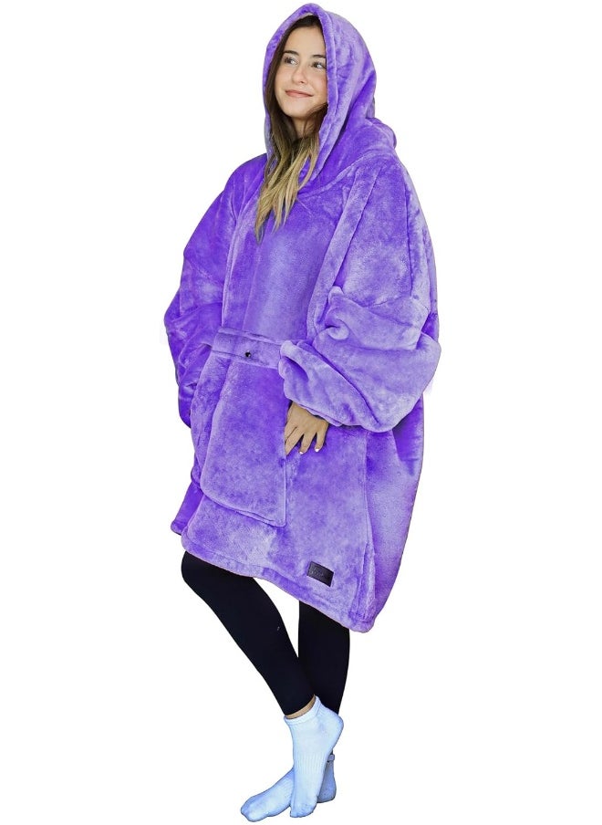 Tirrinia Blanket Sweatshirt, Super Soft Warm Comfortable Sherpa Hoodie with Giant Pocket, for Adults, Kids, Boys, Girls, Reversible, Hood, Oversized One Size Purple