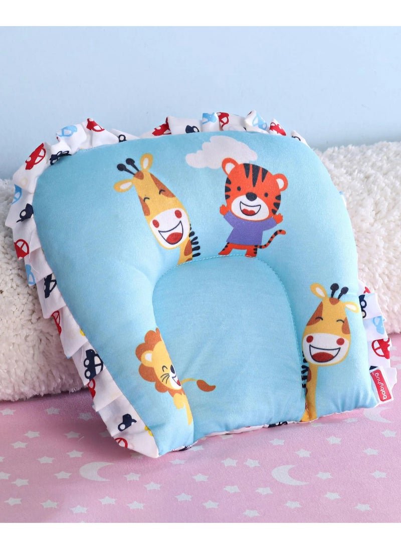 Babyhug Premium U-Shape Pillow, Animal Print - Neck Support for 0-6M, Multicolor, Comfortable Soft Cotton, Prevents Flat Head Syndrome