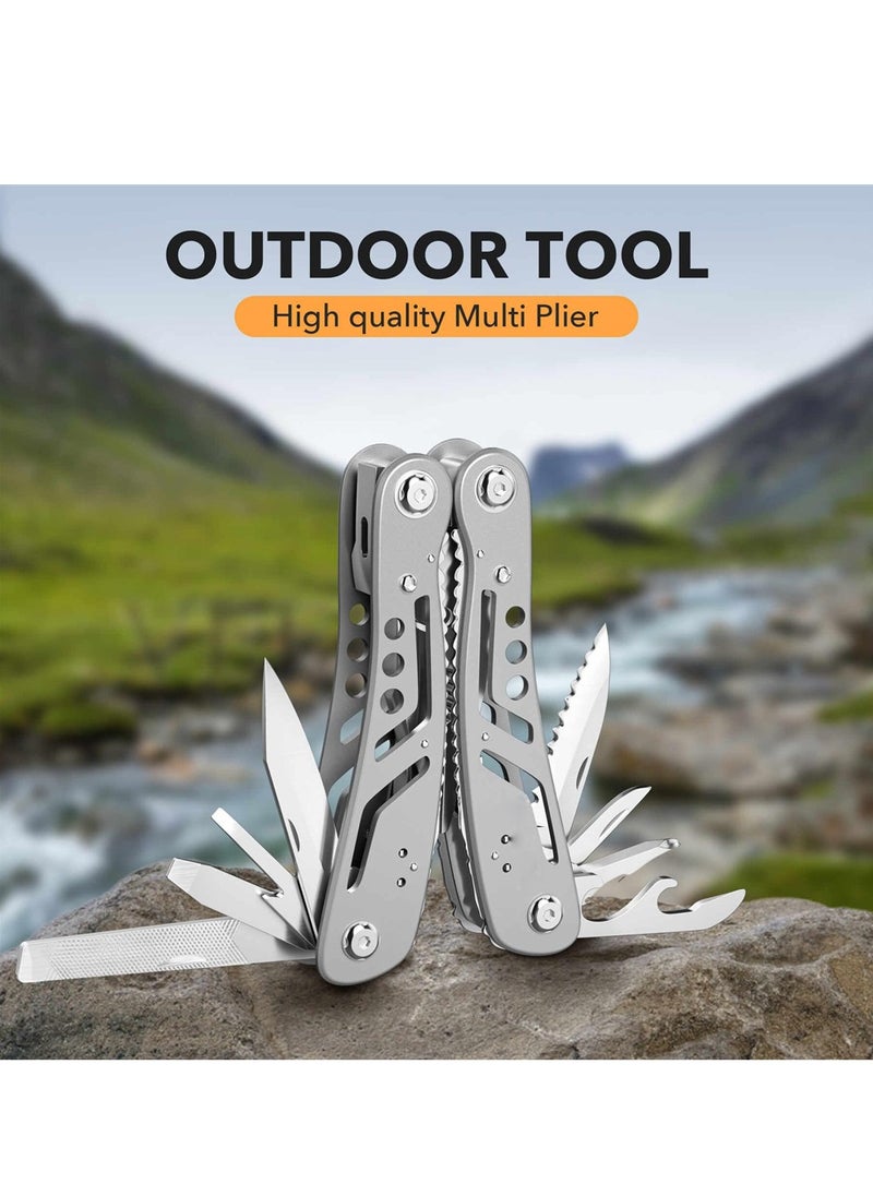 15 in 1 Stainless Steel Multitool with Safety Lock Ideal for Camping and Outdoor Activities Replaceable Bits Included