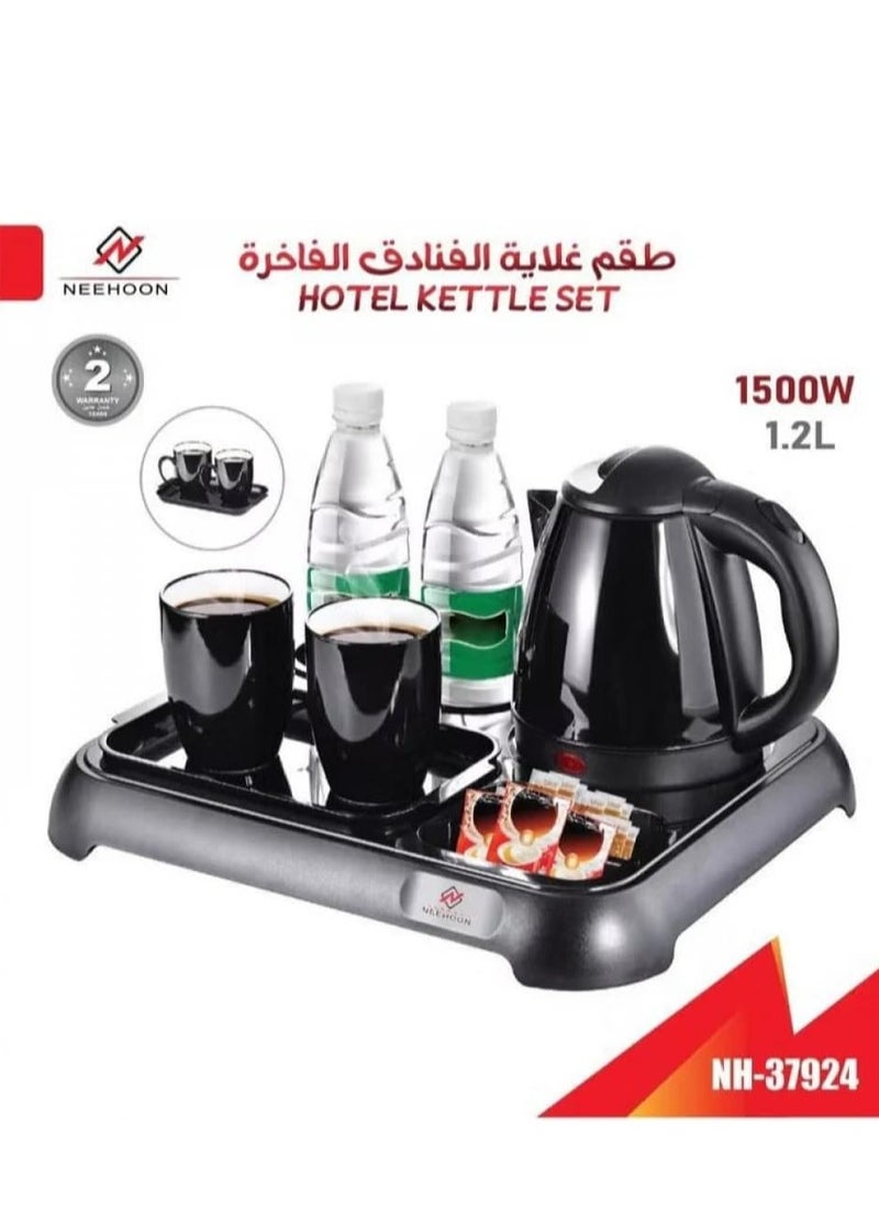 Hotel Kettle Set With 2 Ceramic Cups 1200 Ml 1500 Watt NH-37924 (Black)