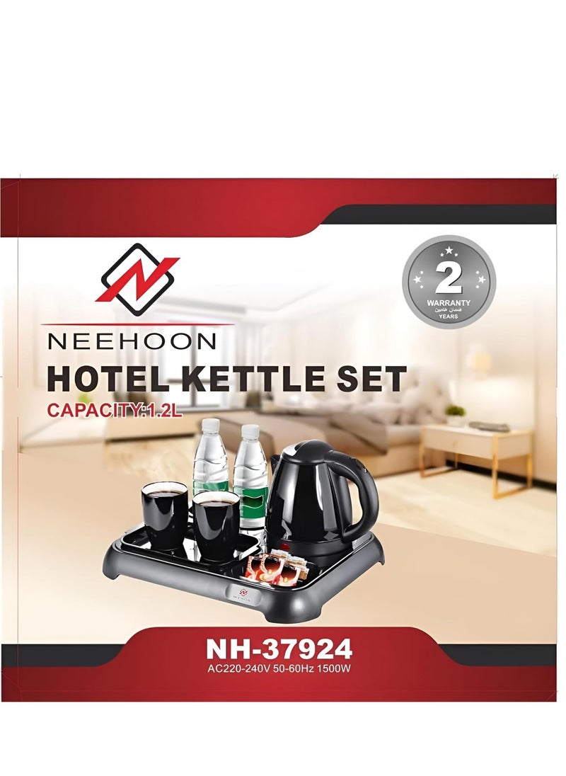 Hotel Kettle Set With 2 Ceramic Cups 1200 Ml 1500 Watt NH-37924 (Black)